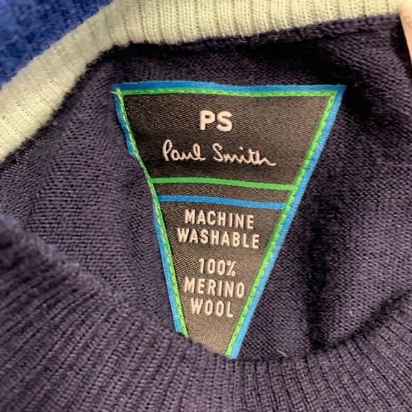 PS by PAUL SMITH Size L Blue Navy Color Block Merino Wool Half Zip Pullover - Picture 5 of 7